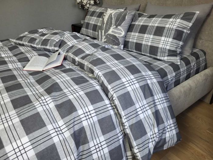 Шотландка сірий, бязь PREMIUM нав 50*70см (Полуторний)