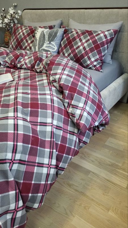 Крафт бордо/сіра гавань, Turkish flannel (Полуторний)