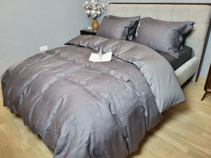 Сатин JACQUARD, SQUARE DARK GREY (Полуторний)