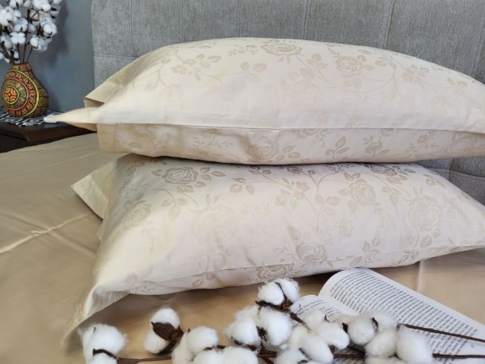 Сатин JACQUARD, ROSE BEIGE нав. 50*70см (Євро)