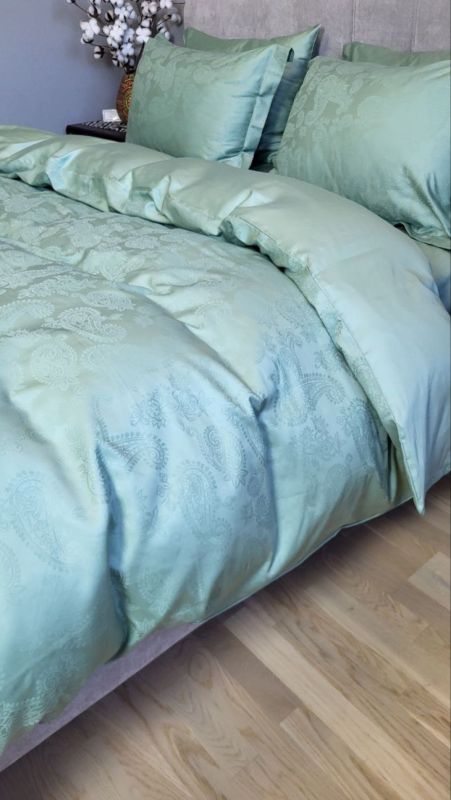 Сатин JACQUARD, PAISLEY GREEN (Полуторний)