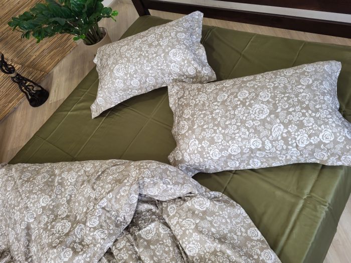 Сатин PREMIUM, MUSCAT OLIVE нав 50*70см, підк двуст. (Двоспальний)