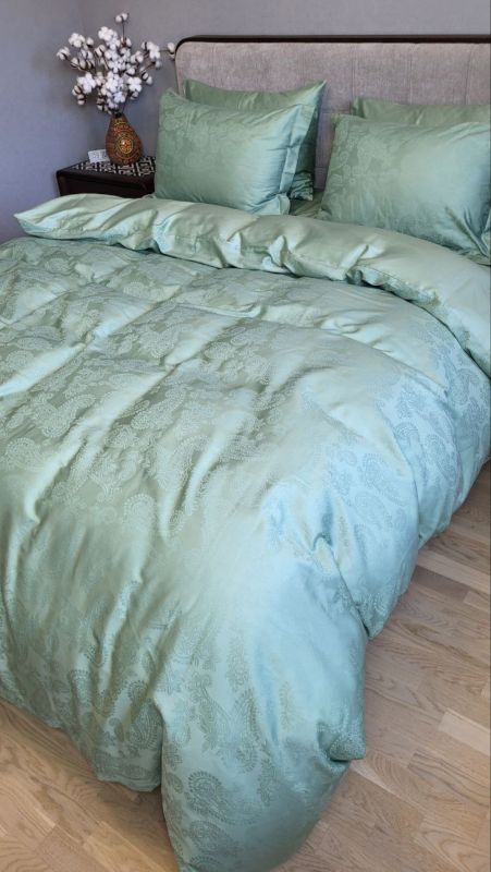 Сатин JACQUARD, PAISLEY GREEN (Полуторний)