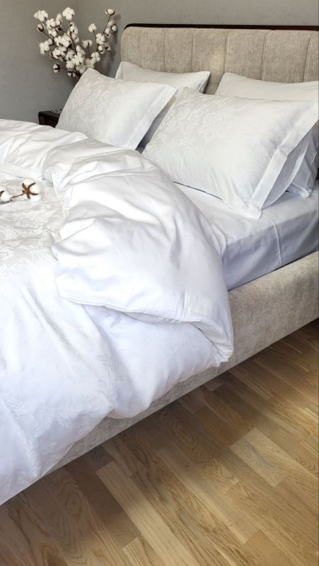 Сатин JACQUARD, TIARA WHITE (Полуторний)