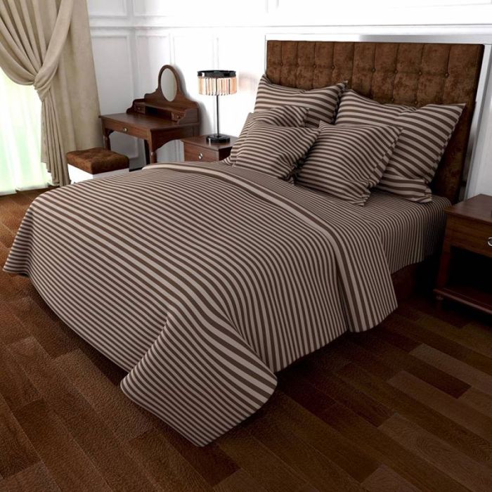 Постільна білизна Коричнева Бязь страйп MERISET - Сімейний на резинці