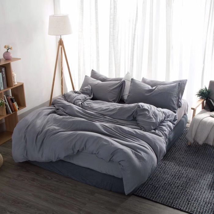 Постільна білизна Сірий Ранфорс MERISET - Сімейний на резинці