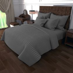 Постільна білизна Сірий страйп Бязь Люкс MERISET - Сімейний на резинці
