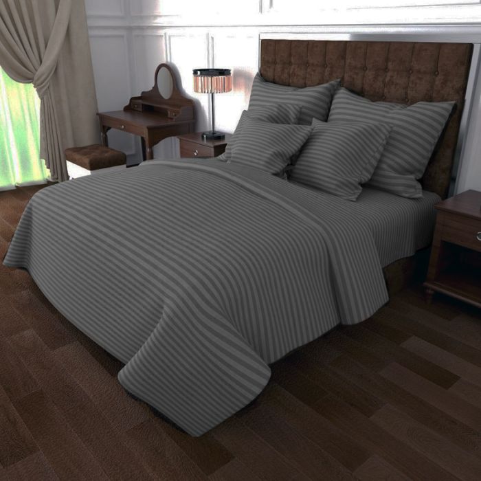 Постільна білизна Сірий страйп Бязь Люкс MERISET - Сімейний на резинці