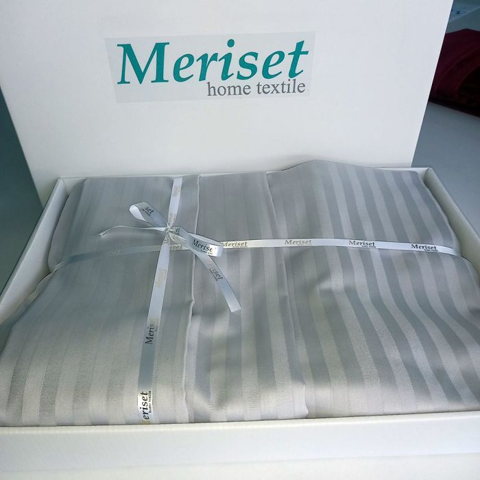 Постільна білизна GREY Elite Сатин страйп MERISET - Сімейний на резинці