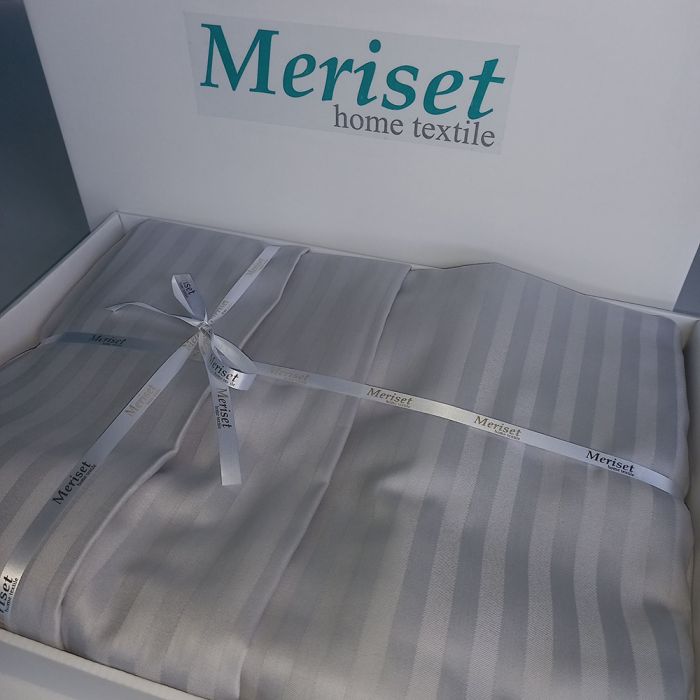Постільна білизна GREY Elite Сатин страйп MERISET - Сімейний на резинці
