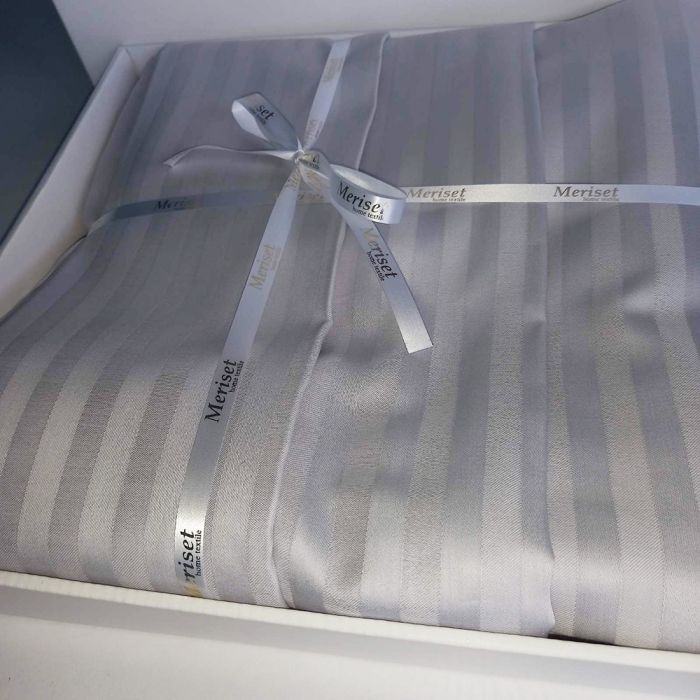 Постільна білизна GREY Elite Сатин страйп MERISET - Сімейний на резинці