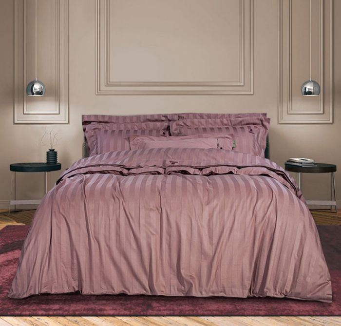 Постільна білизна PURPLE Elite Сатин страйп MERISET - Сімейний на резинці