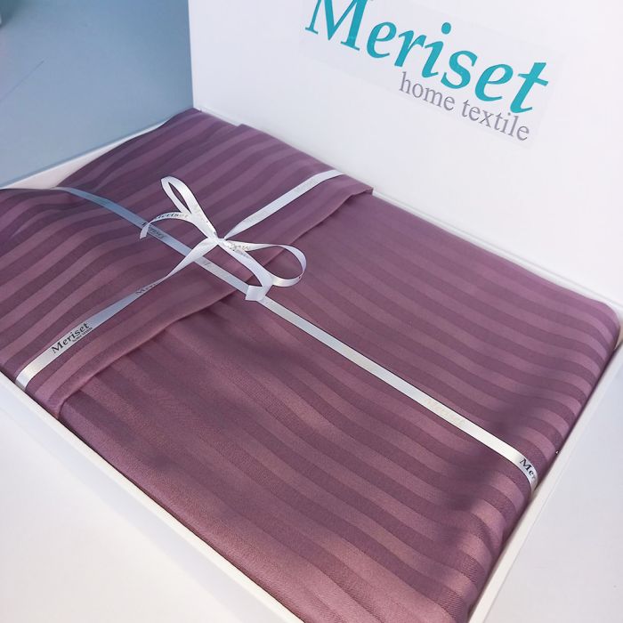 Постільна білизна PURPLE Elite Сатин страйп MERISET - Сімейний на резинці