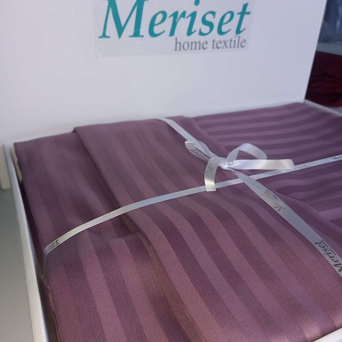 Постільна білизна PURPLE Elite Сатин страйп MERISET - Сімейний на резинці