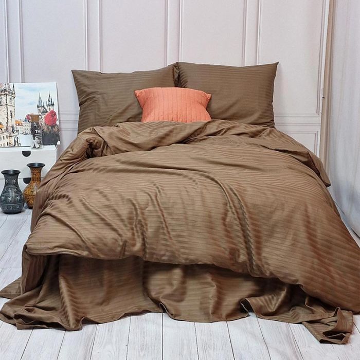 Постільна білизна CAPPUCCINO Elite Сатин страйп MERISET - Сімейний на резинці