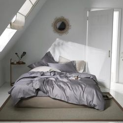 Постільна білизна TRUE GREY Premium Сатин однотон MERISET - Сімейний на резинці