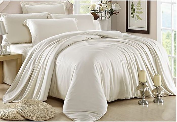 Постільна білизна MILK CHAMPAGNE Premium Сатин однотон MERISET - Сімейний на резинці