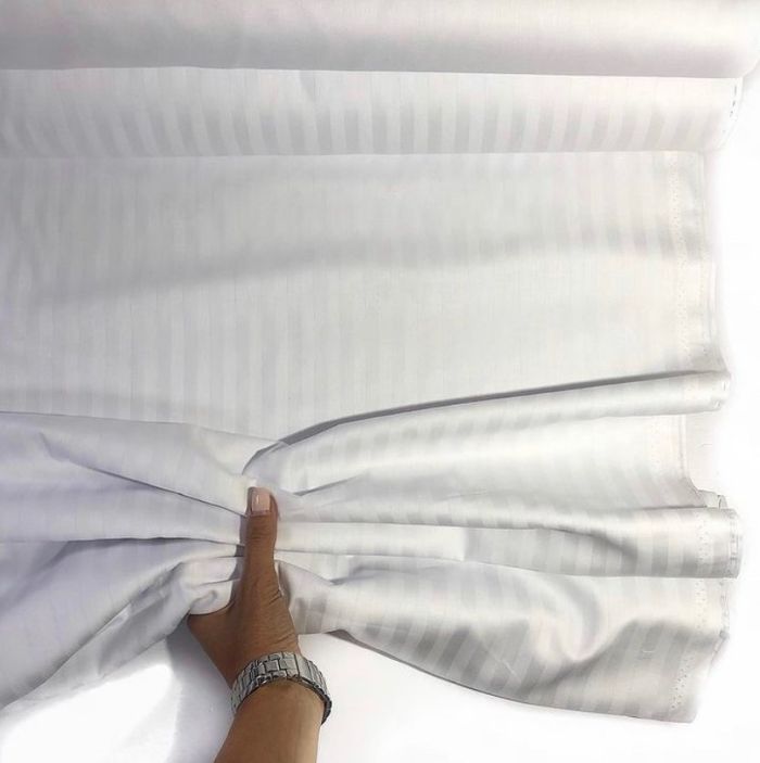 Постільна білизна WHITE Elite Сатин страйп MERISET - Сімейний на резинці