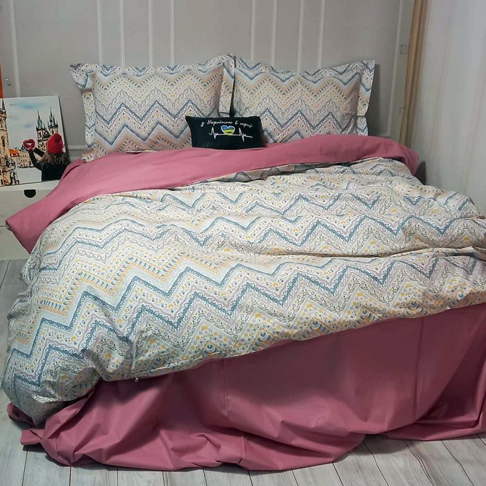 Постільна білизна Абстракція зігзаг Ранфорс MERISET - Сімейний на резинці