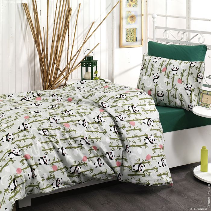 Постільна білизна Панди зелені Ранфорс MERISET - Сімейний на резинці