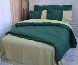 Постільна білизна PREMIERE Темнозелене/Світла оливка Ранфорс MERISET - Сімейний на резинці