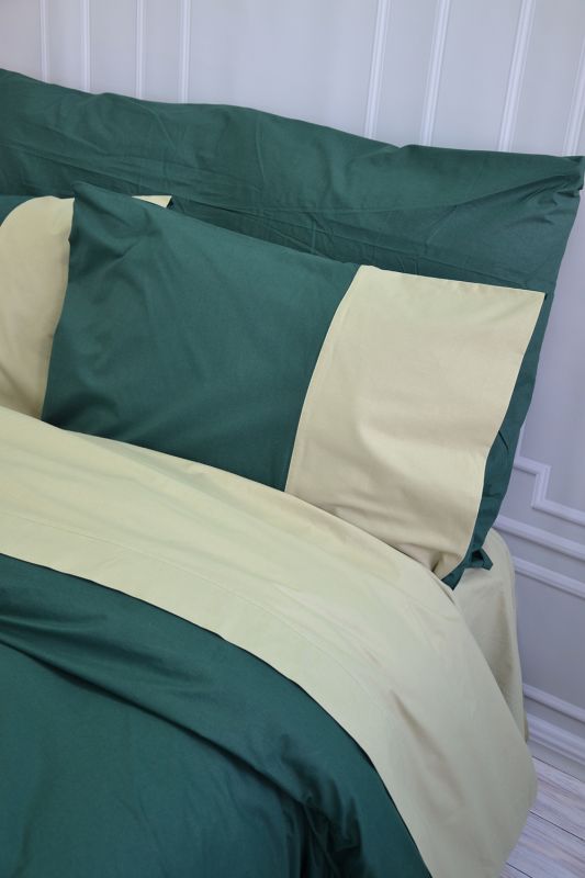 Постільна білизна PREMIERE Темнозелене/Світла оливка Ранфорс MERISET - Сімейний на резинці