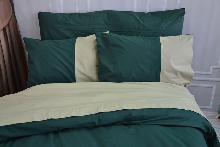 Постільна білизна PREMIERE Темнозелене/Світла оливка Ранфорс MERISET - Сімейний на резинці