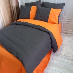 Постільна білизна PREMIERE Антрацит/Помаранчевий Ранфорс MERISET - Сімейний на резинці
