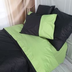 Постільна білизна PREMIERE Чорний/Фісташка Ранфорс MERISET - Сімейний на резинці