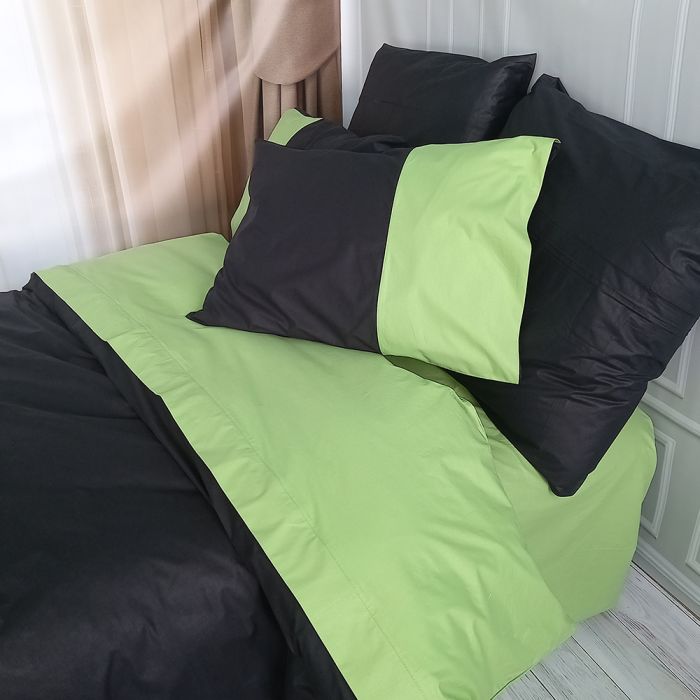 Постільна білизна PREMIERE Чорний/Фісташка Ранфорс MERISET - Сімейний на резинці