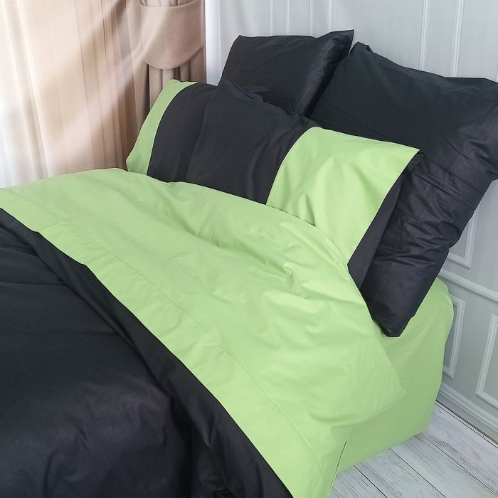 Постільна білизна PREMIERE Чорний/Фісташка Ранфорс MERISET - Сімейний на резинці