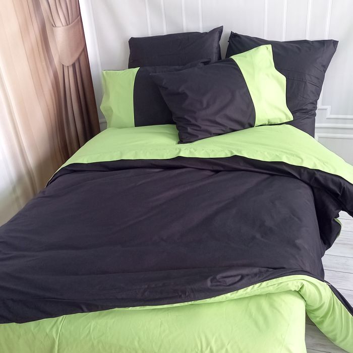 Постільна білизна PREMIERE Чорний/Фісташка Ранфорс MERISET - Сімейний на резинці