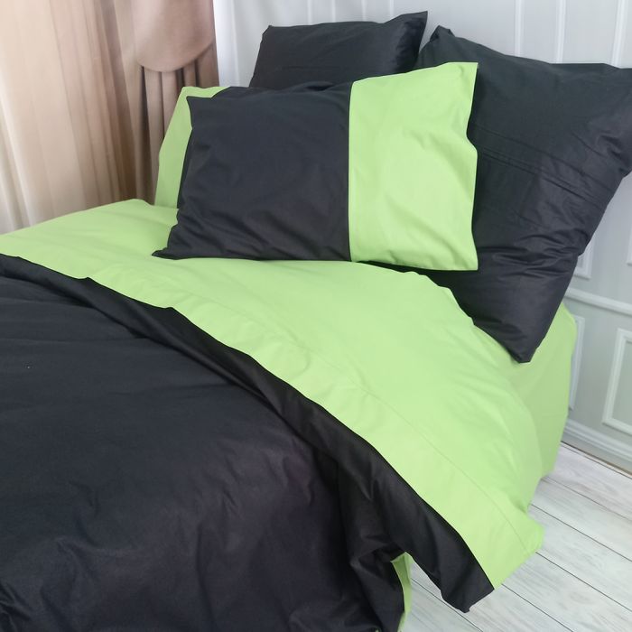 Постільна білизна PREMIERE Чорний/Фісташка Ранфорс MERISET - Сімейний на резинці