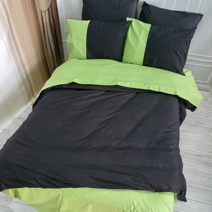 Постільна білизна PREMIERE Чорний/Фісташка Ранфорс MERISET - Сімейний на резинці