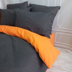 Постільна білизна ДУЕТ Антрацит/Помаранчевий Ранфорс MERISET - Сімейний на резинці