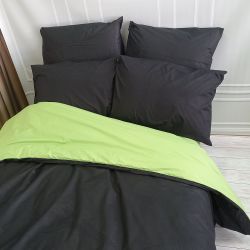 Постільна білизна ДУЕТ Чорний/Фісташка Ранфорс MERISET - Сімейний на резинці