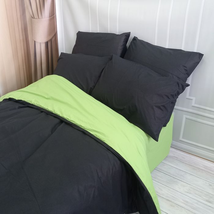 Постільна білизна ДУЕТ Чорний/Фісташка Ранфорс MERISET - Сімейний на резинці