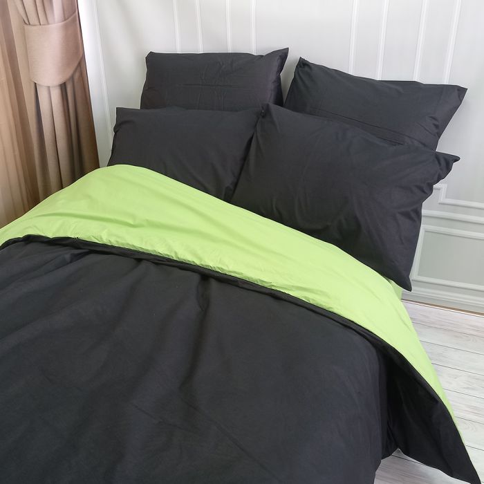 Постільна білизна ДУЕТ Чорний/Фісташка Ранфорс MERISET - Сімейний на резинці