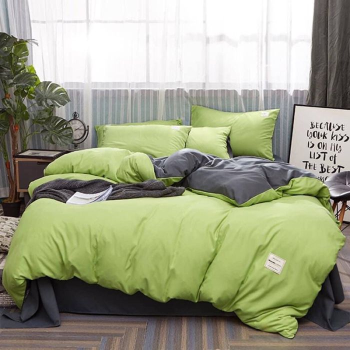 Постільна білизна ДУЕТ Фісташка/Антрацит Ранфорс MERISET - Сімейний на резинці