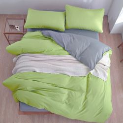 Постільна білизна ДУЕТ Фісташка/Сірий Ранфорс MERISET - Сімейний на резинці