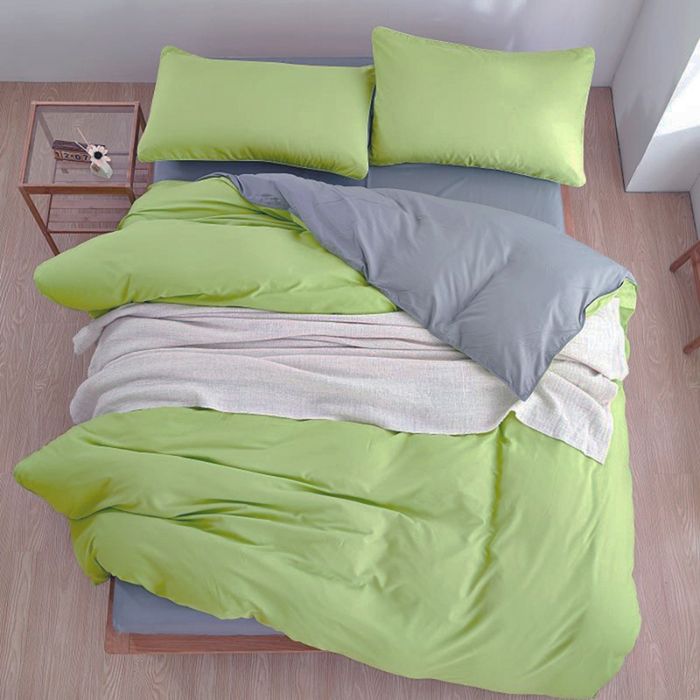 Постільна білизна ДУЕТ Фісташка/Сірий Ранфорс MERISET - Сімейний на резинці