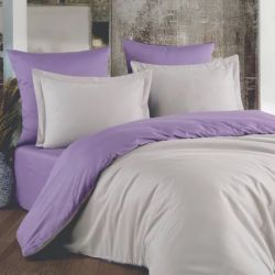 Постільна білизна ДУЕТ Сірий/Лавандовий настрій Ранфорс MERISET - Сімейний на резинці