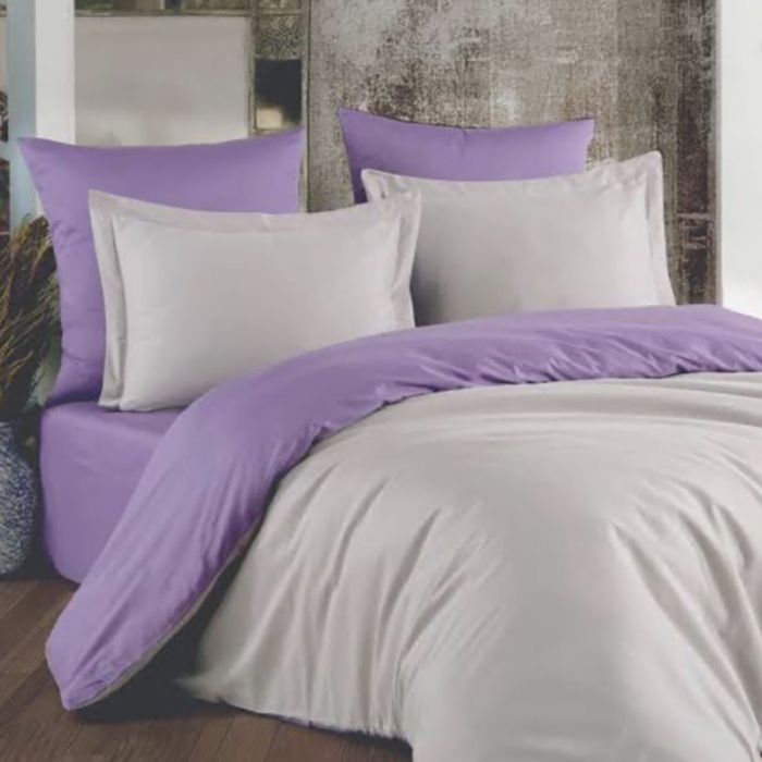Постільна білизна ДУЕТ Сірий/Лавандовий настрій Ранфорс MERISET - Сімейний на резинці