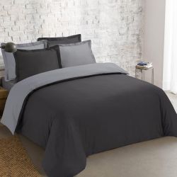 Постільна білизна ДУЕТ Чорний/Сірий Ранфорс MERISET - Сімейний на резинці