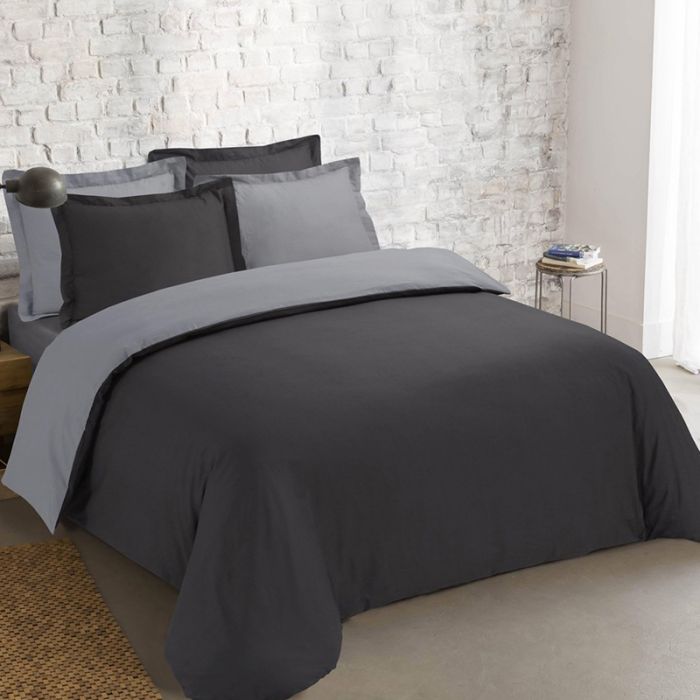 Постільна білизна ДУЕТ Чорний/Сірий Ранфорс MERISET - Сімейний на резинці