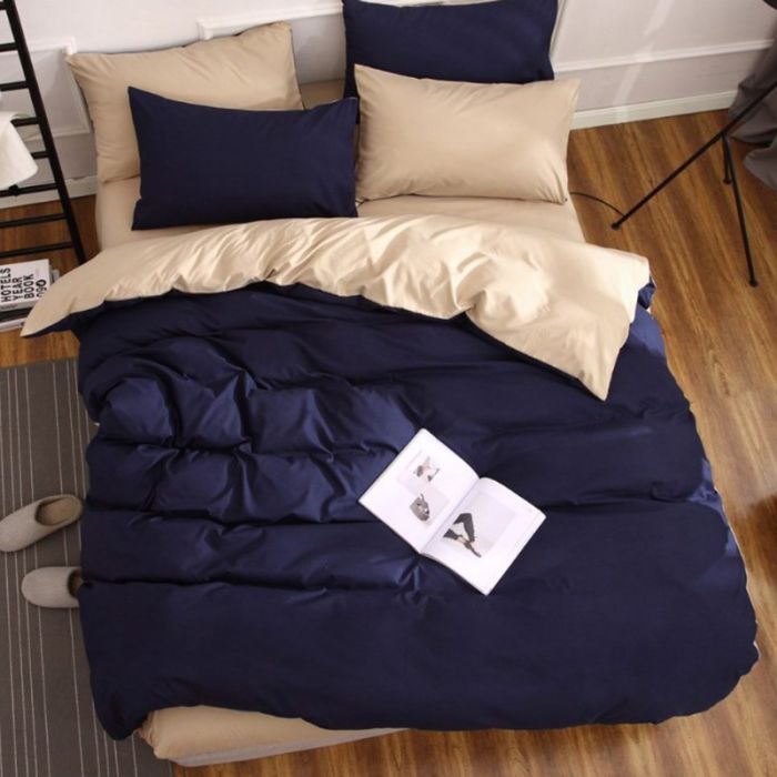 Постільна білизна ДУЕТ Темно-синій/Крем-брюле Ранфорс MERISET - Сімейний на резинці