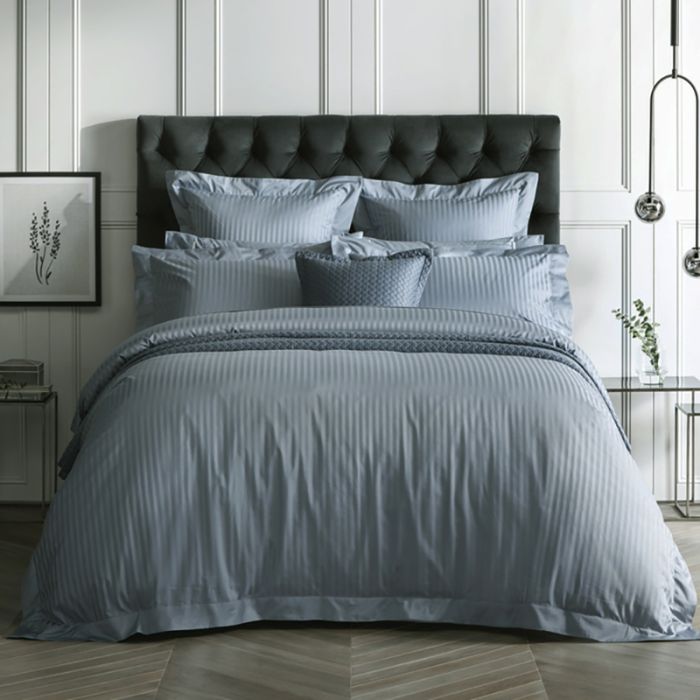 Постільна білизна TRUE GREY Elite Сатин страйп MERISET - Сімейний на резинці