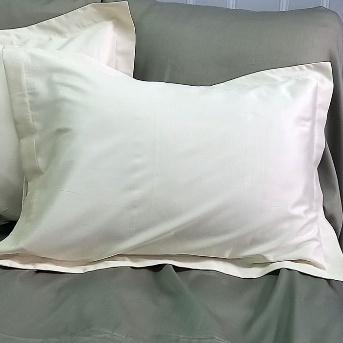 Постільна білизна ДУЕТ MILK CHAMPAGNE/OLIVE Premium Сатин MERISET - Сімейний на резинці