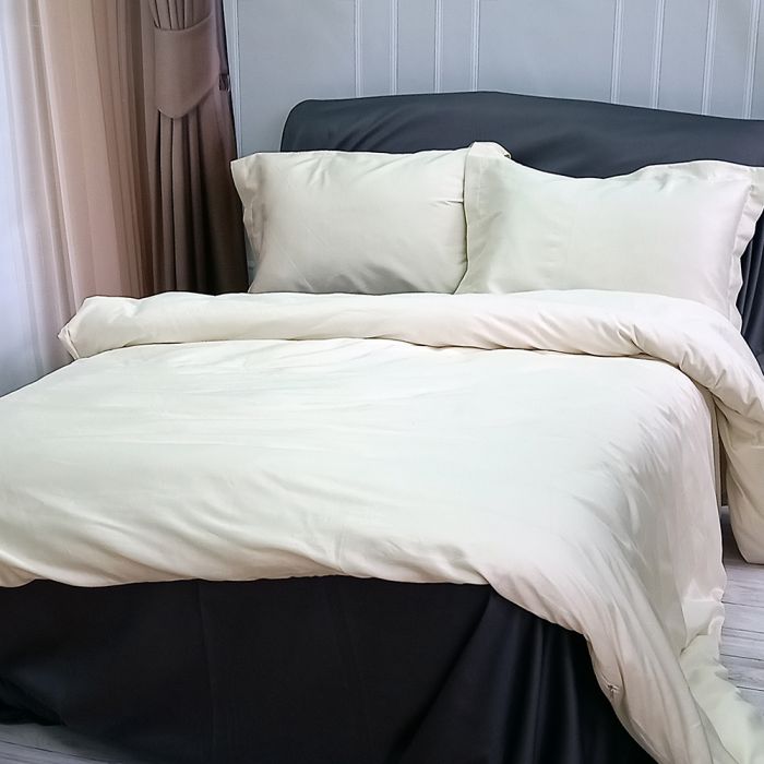 Постільна білизна ДУЕТ MILK CHAMPAGNE/ANTHRACITE Premium Сатин MERISET - Сімейний на резинці