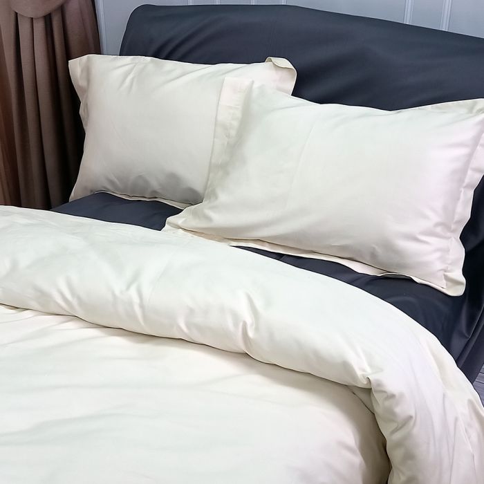 Постільна білизна ДУЕТ MILK CHAMPAGNE/ANTHRACITE Premium Сатин MERISET - Сімейний на резинці